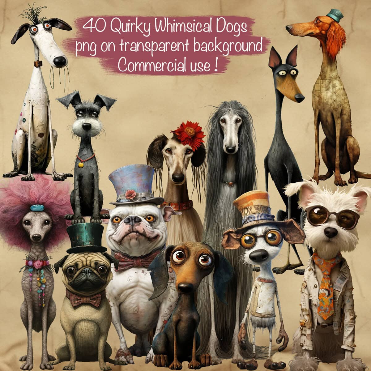 Quirky Whimsy Dogs Clipart