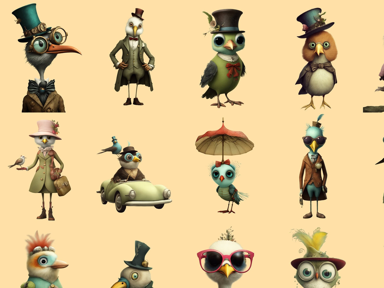 Whimsical Quirky Birds Clipart & Backgrounds - Image 3