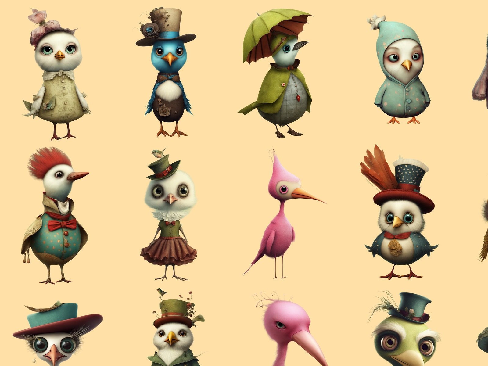 Whimsical Quirky Birds Clipart & Backgrounds - Image 4