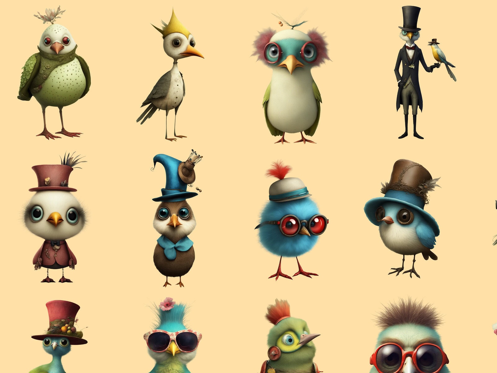 Whimsical Quirky Birds Clipart & Backgrounds - Image 5