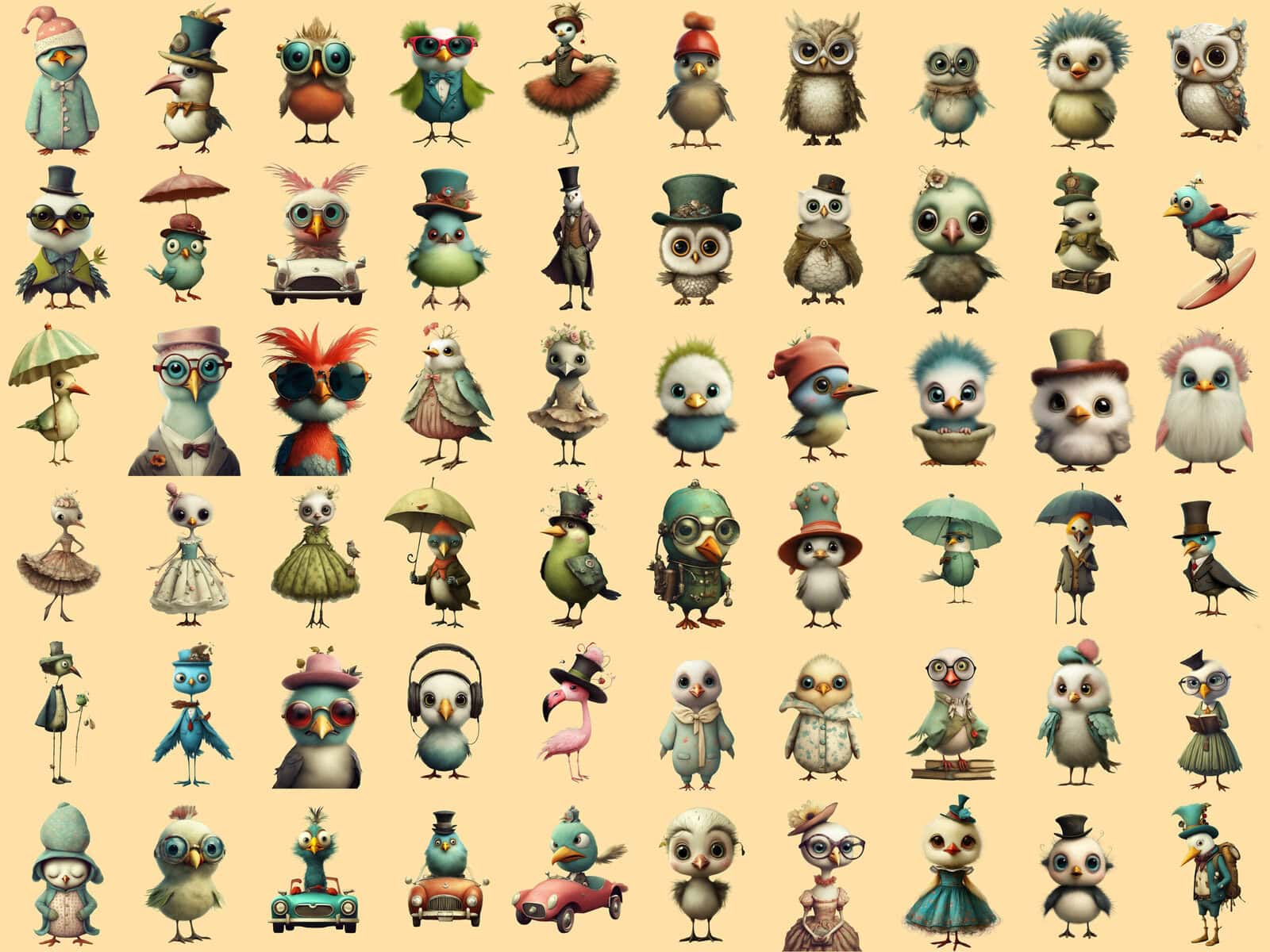 Whimsical Quirky Birds Clipart & Backgrounds - Image 2