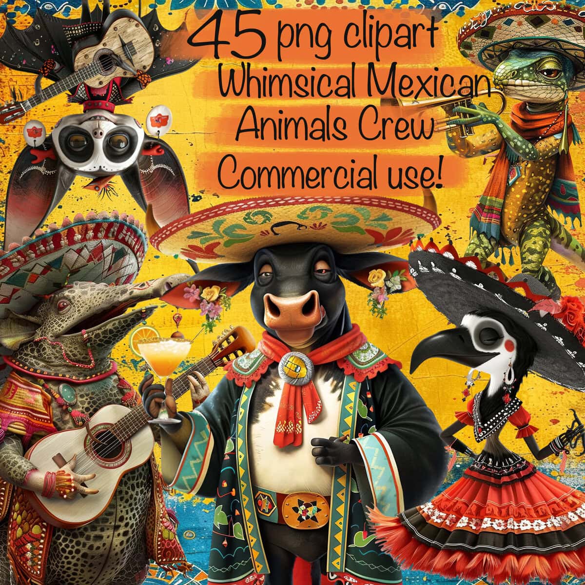 Quirky Whimsy Mexican Animals Clipart & Backgrounds
