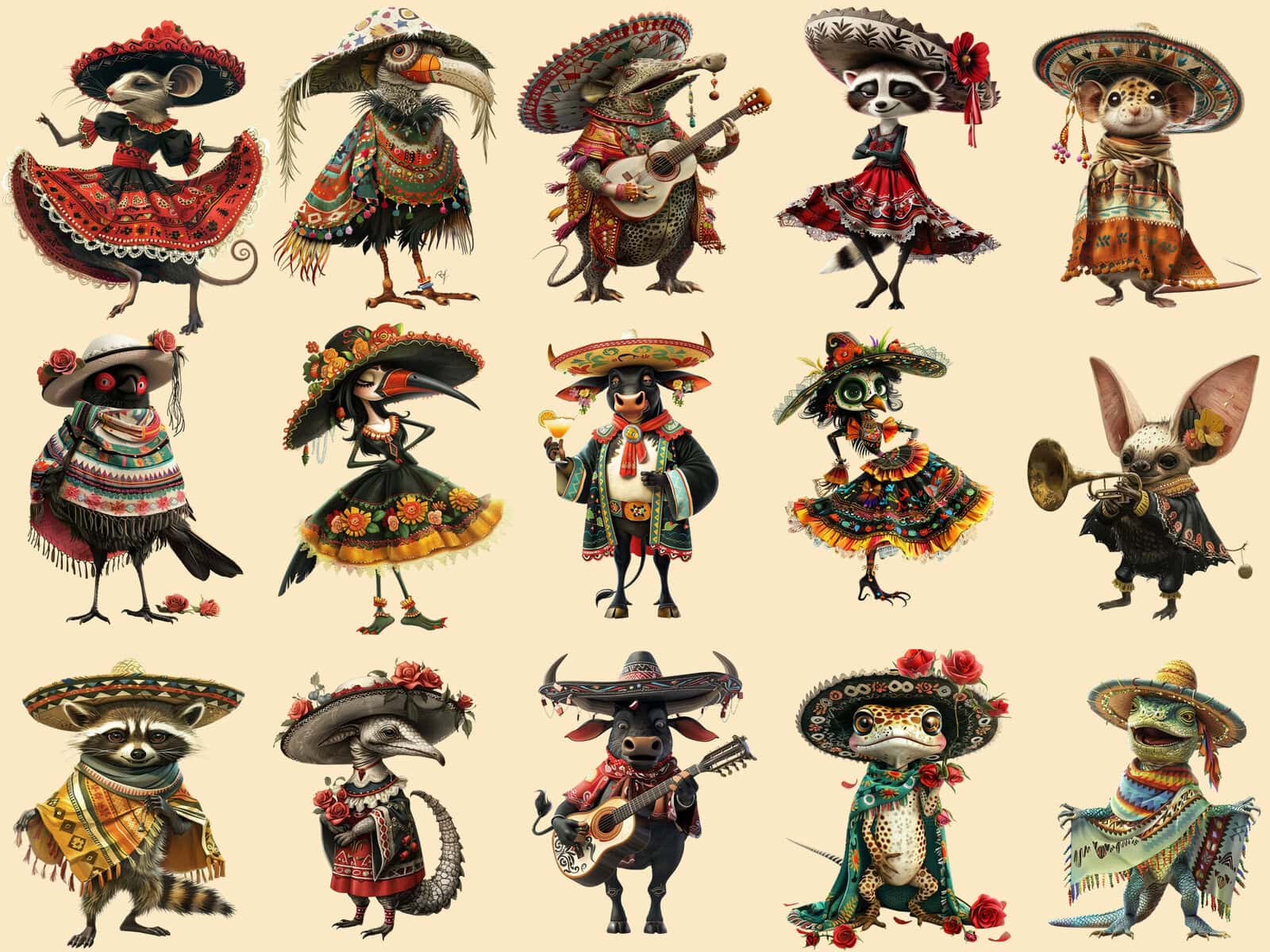 Quirky Whimsy Mexican Animals Clipart & Backgrounds - Image 2