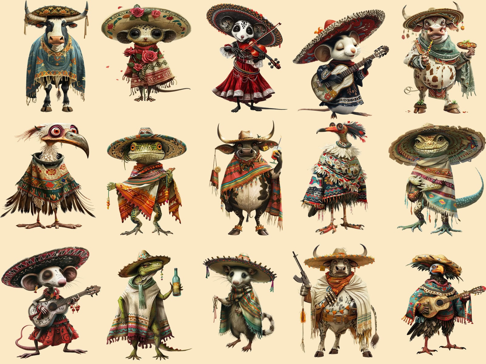 Quirky Whimsy Mexican Animals Clipart & Backgrounds - Image 3