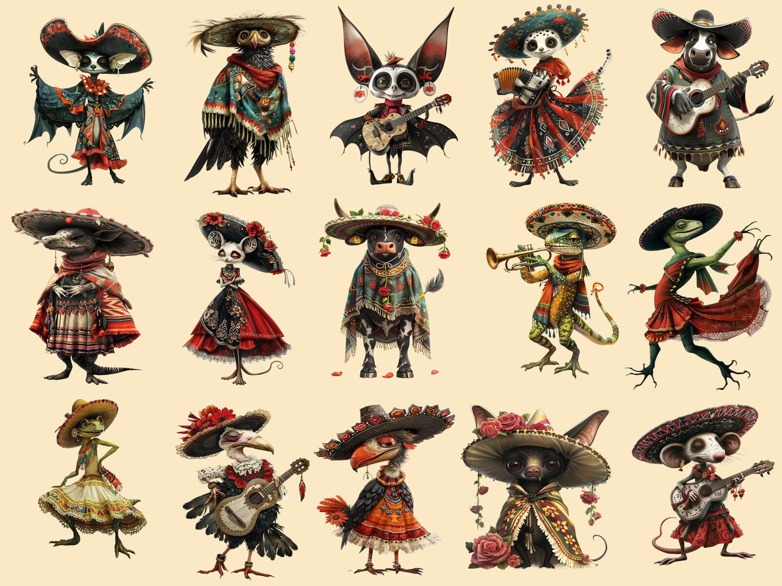 Quirky Whimsy Mexican Animals Clipart & Backgrounds - Image 4