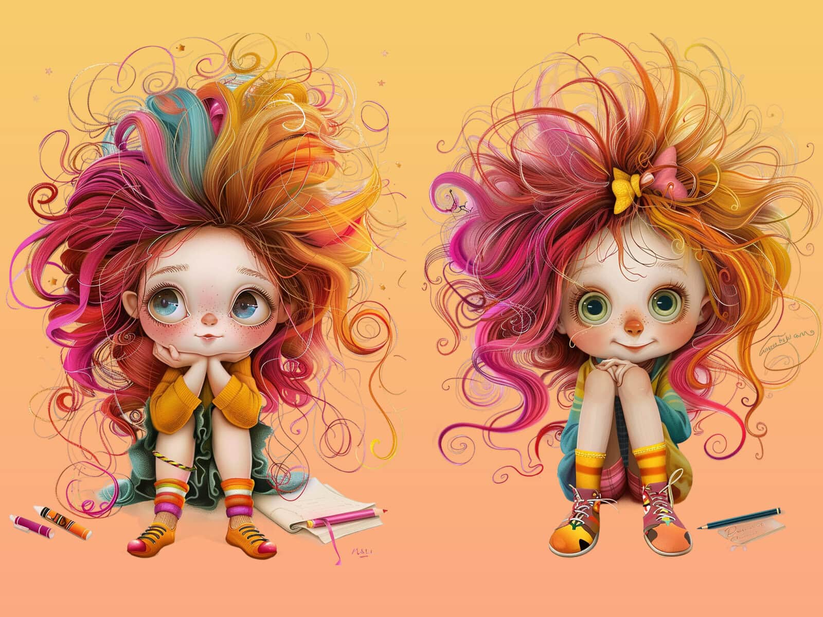 Whimsical Adorable Little Schoolgirls Clipart & Backgrounds - Image 4