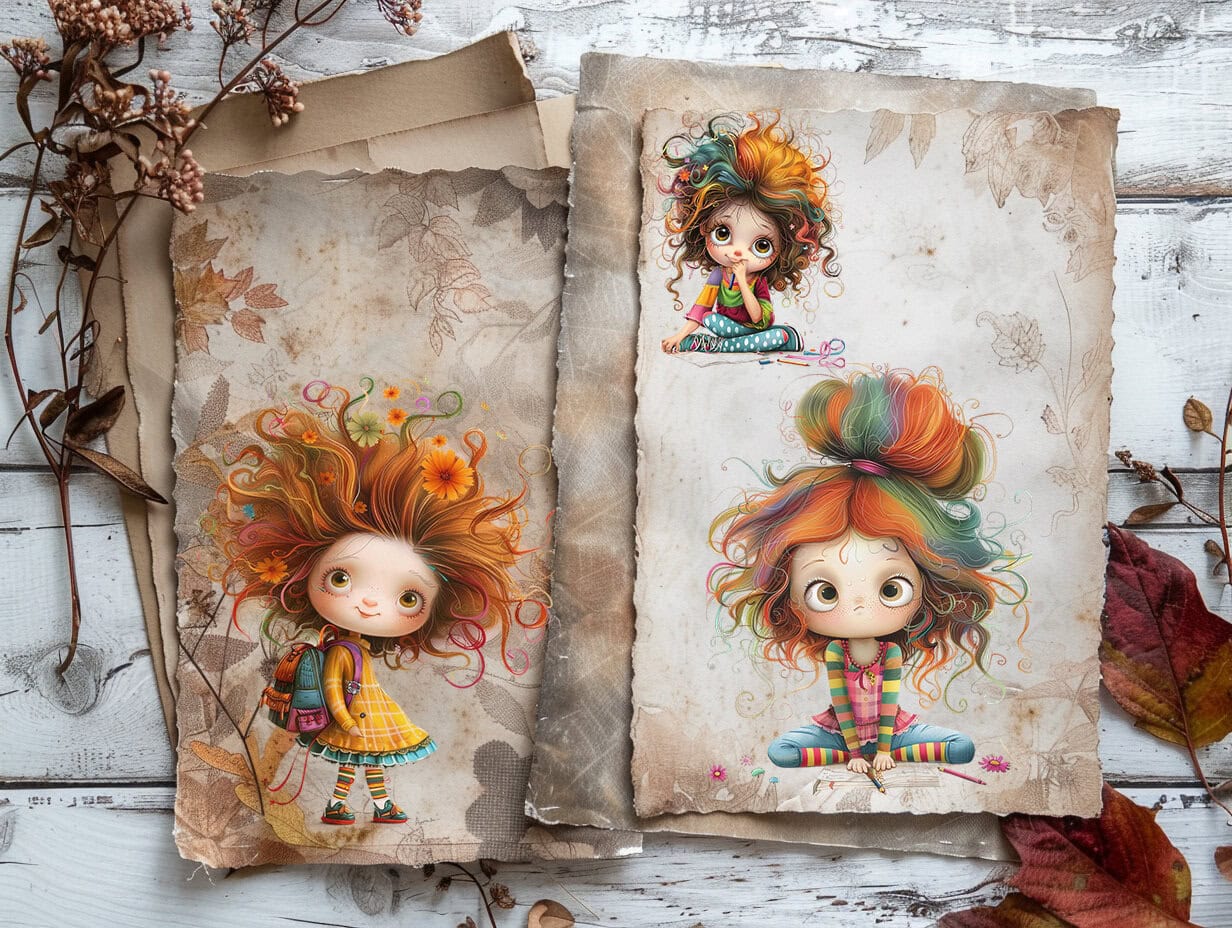 Whimsical Adorable Little Schoolgirls Clipart & Backgrounds - Image 5