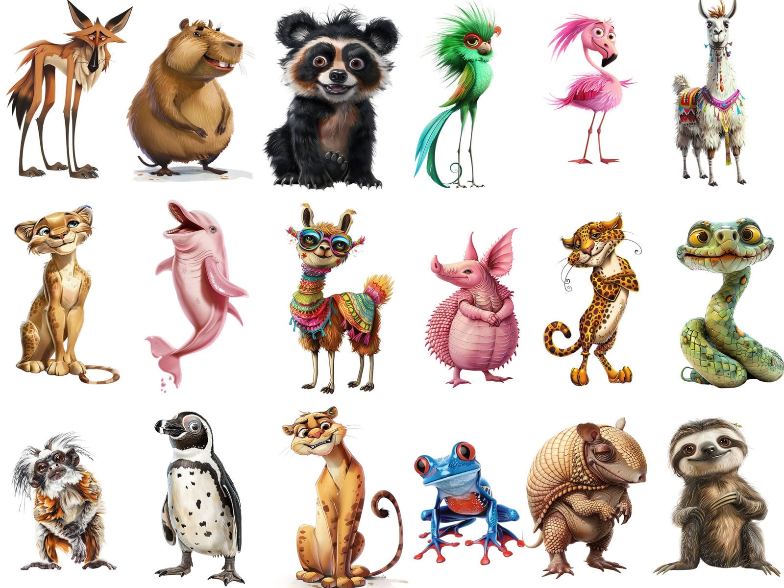 Quirky Whimsy South America Animals Clipart & Backgrounds - Image 2
