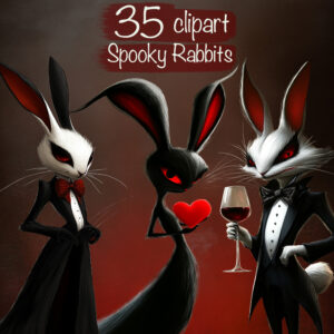 Whimsical Spooky Rabbits Clipart & Backgrounds