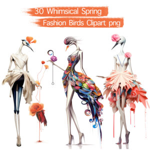 Whimsical Spring Fashion Birds Clipart