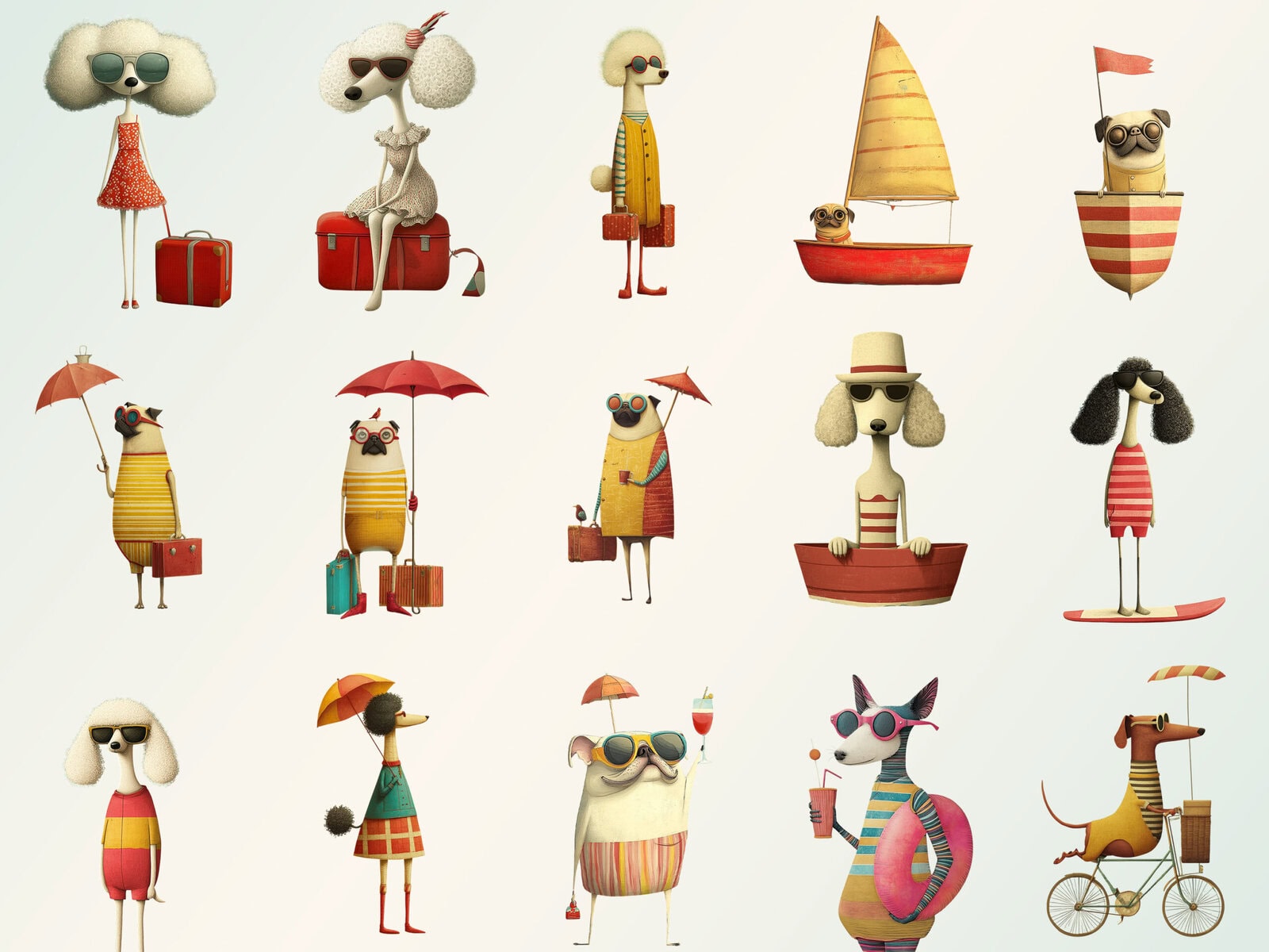 Whimsical Dogs Summer Clipart & Backgrounds - Image 4