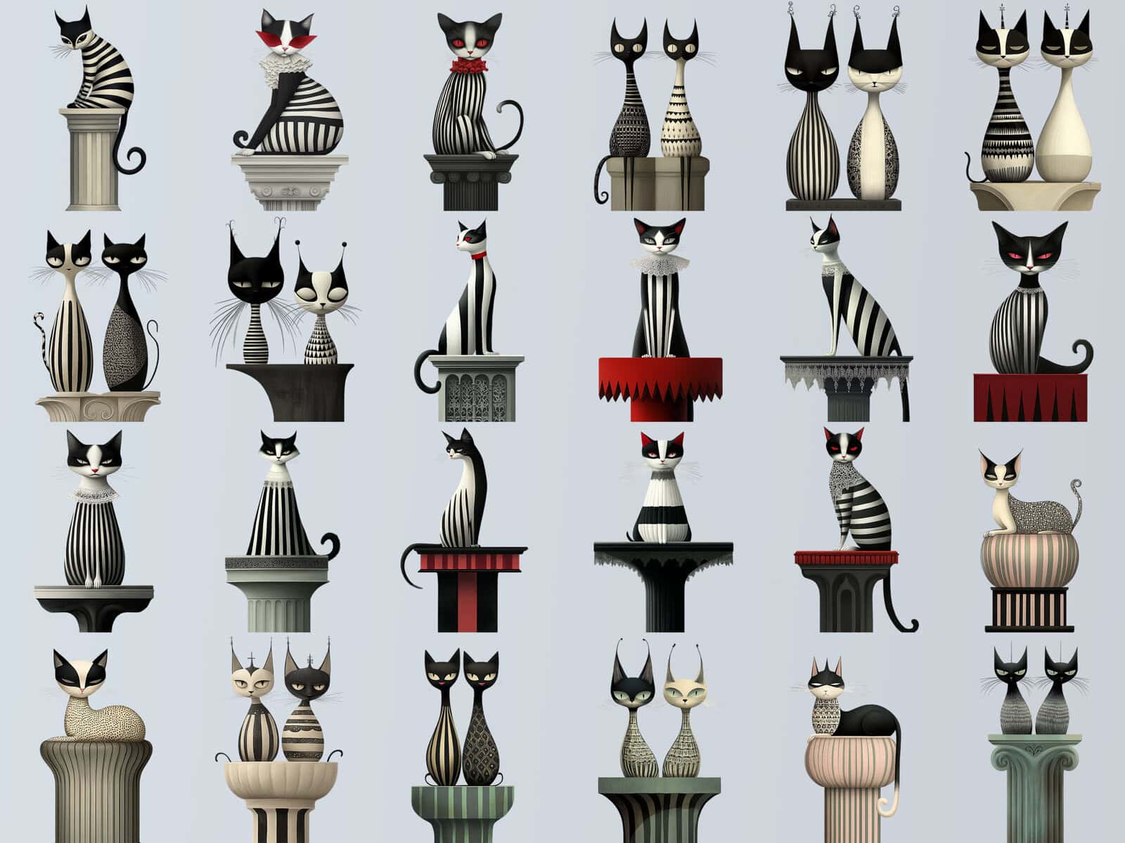 Whimsical Cats Statues Clipart & Backgrounds - Image 2
