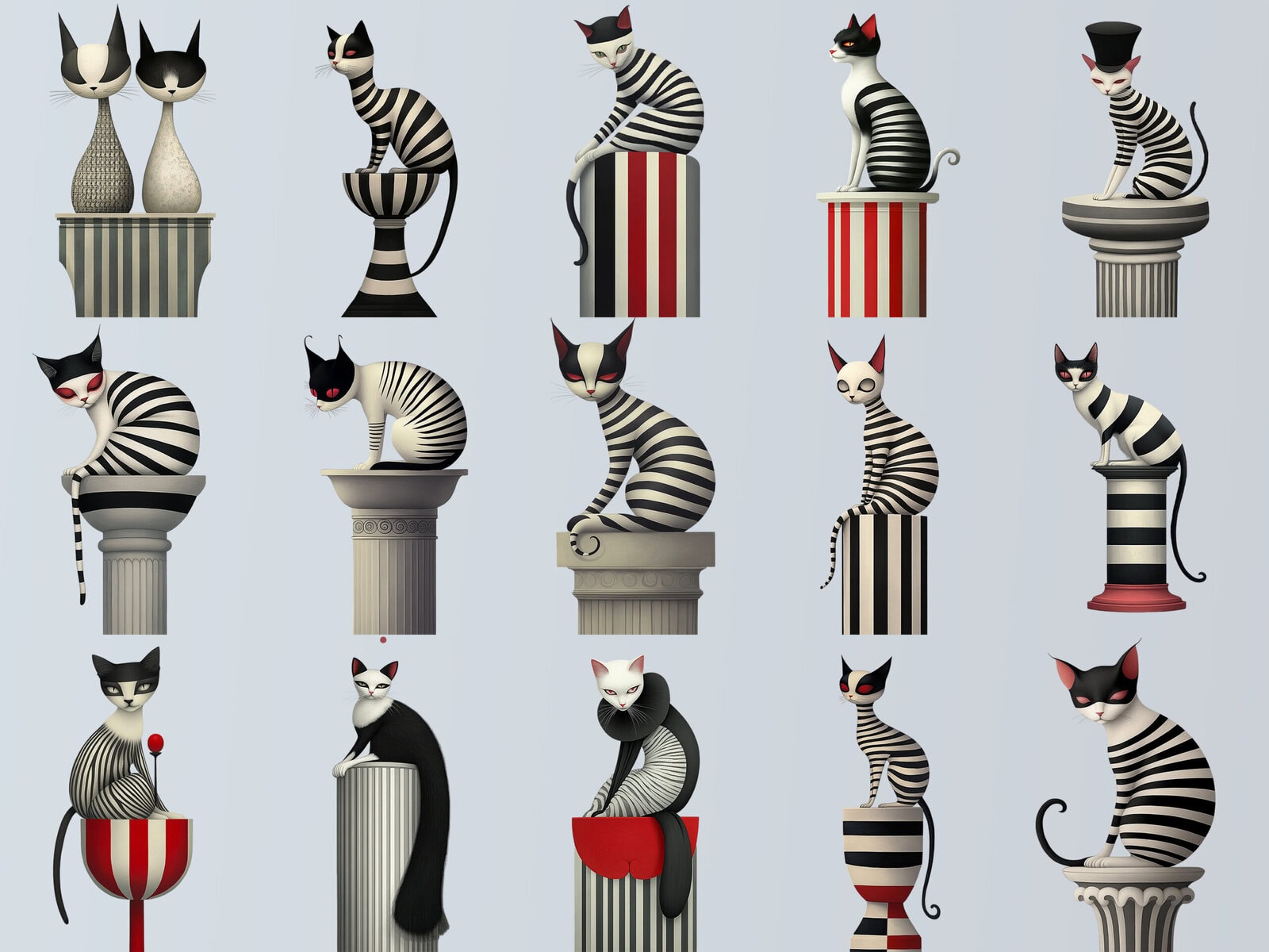 Whimsical Cats Statues Clipart & Backgrounds - Image 3