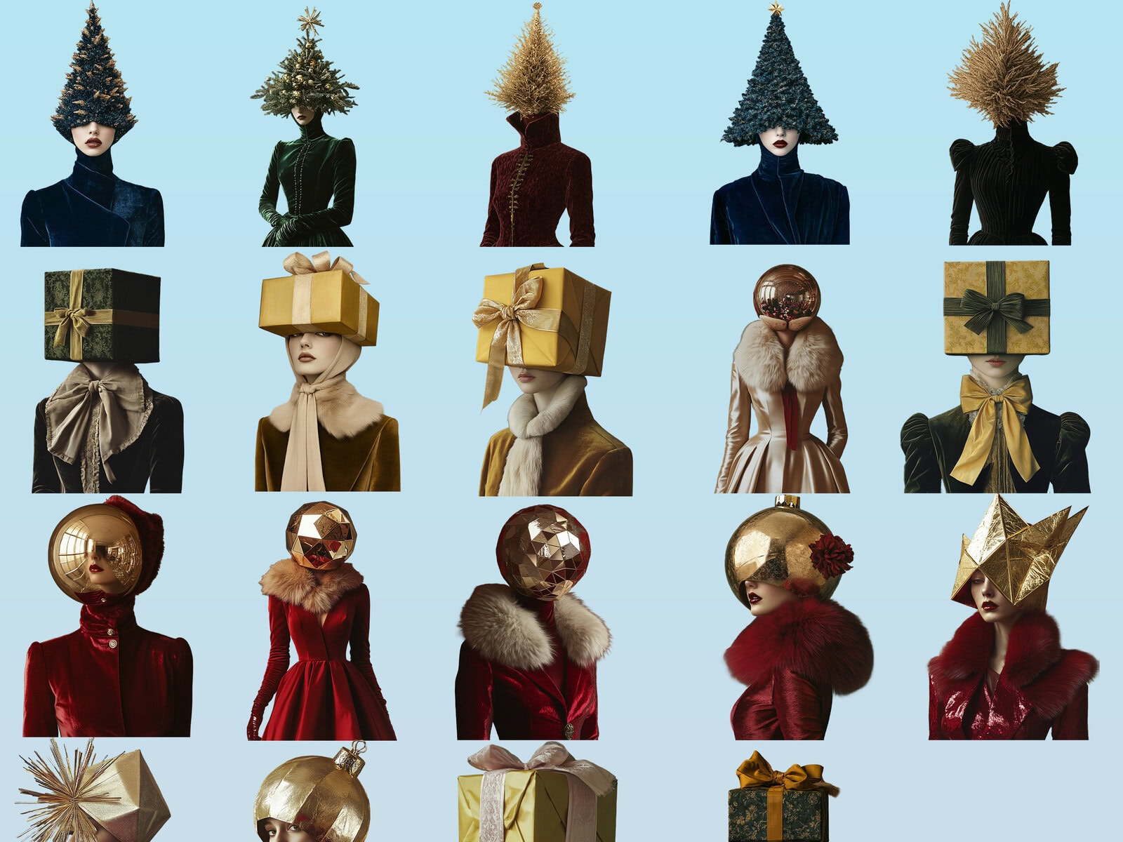 Retro Style Surreal Christmas Woman Portraits Clipart & Backgrounds - Image 3