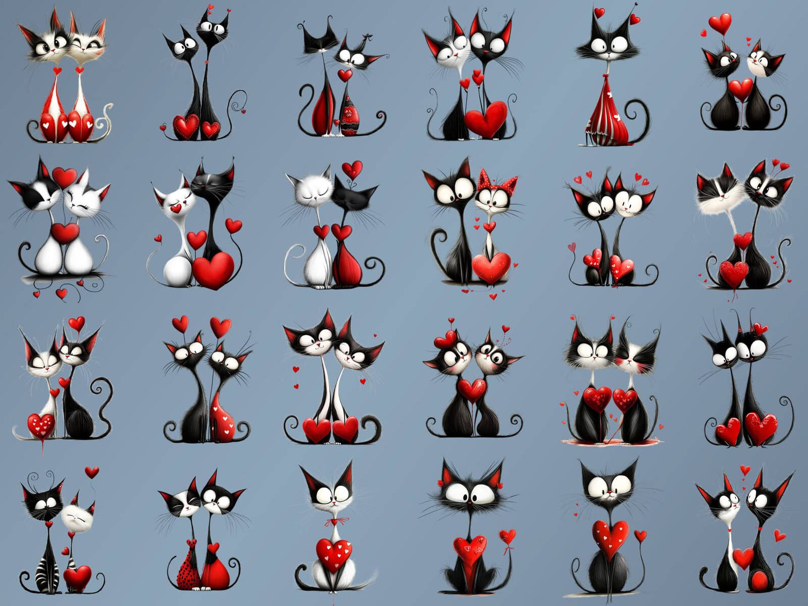 Whimsical Valentine Cats Clipart & Backgrounds - Image 3