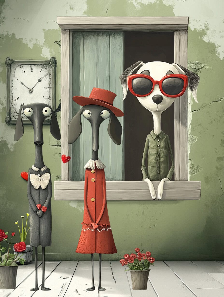 Whimsical Valentine Dogs Characters Clipart & Backgrounds - Image 5