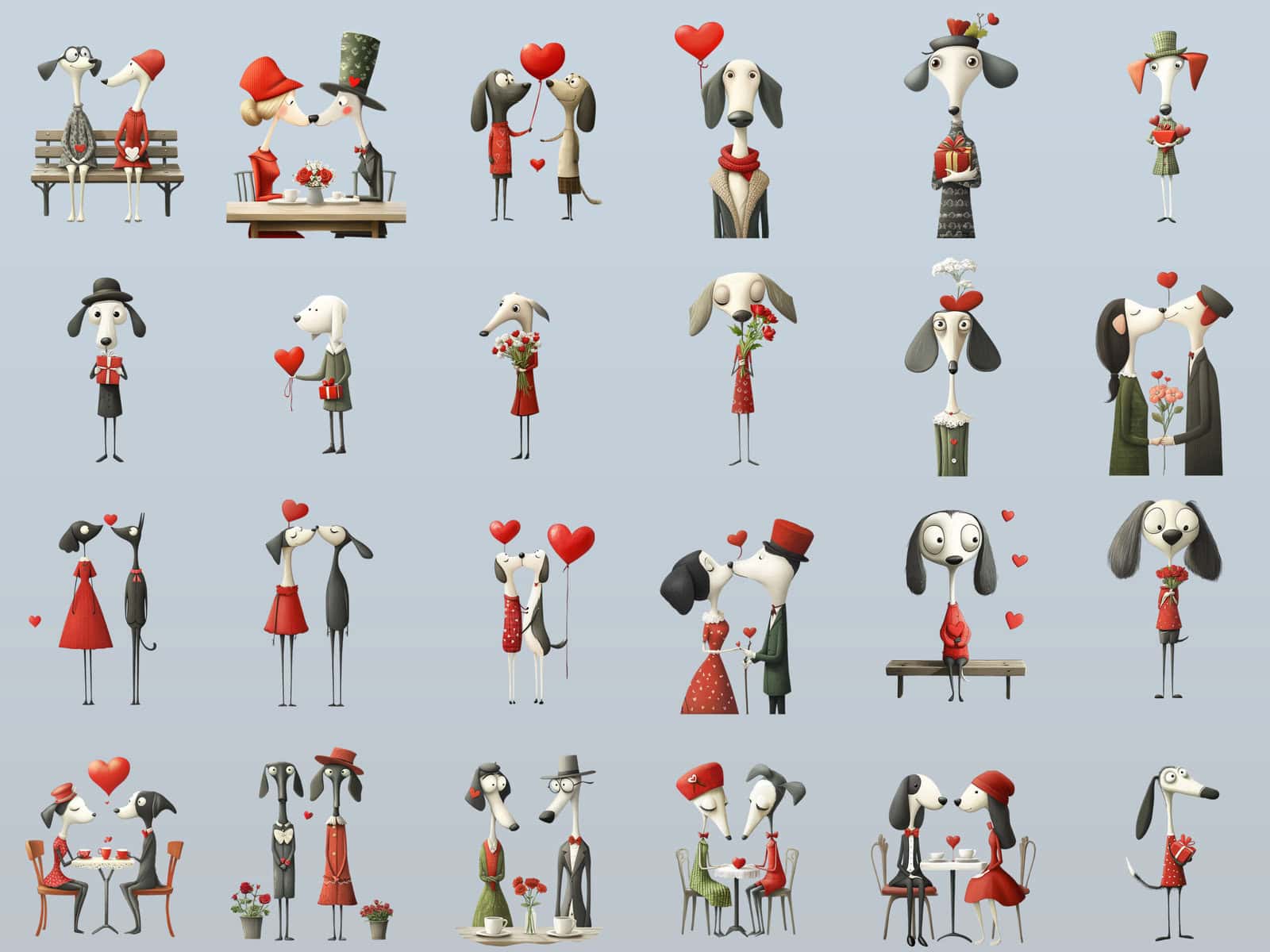 Whimsical Valentine Dogs Characters Clipart & Backgrounds - Image 3