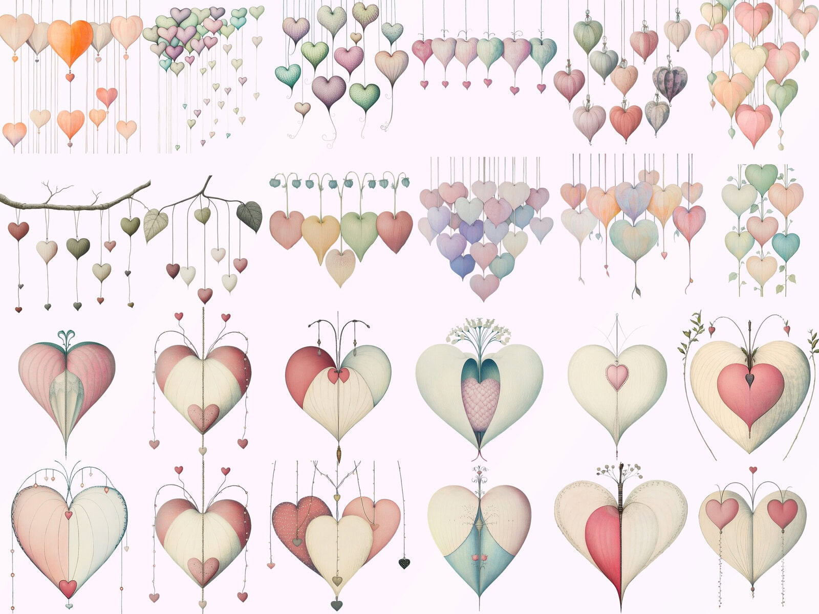 Whimsical Valentine Hearts Decor Elements Clipart - Image 2