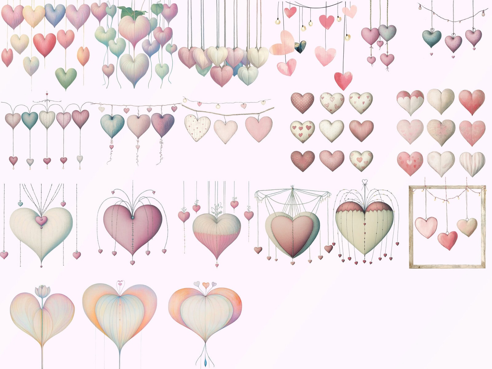 Whimsical Valentine Hearts Decor Elements Clipart - Image 3