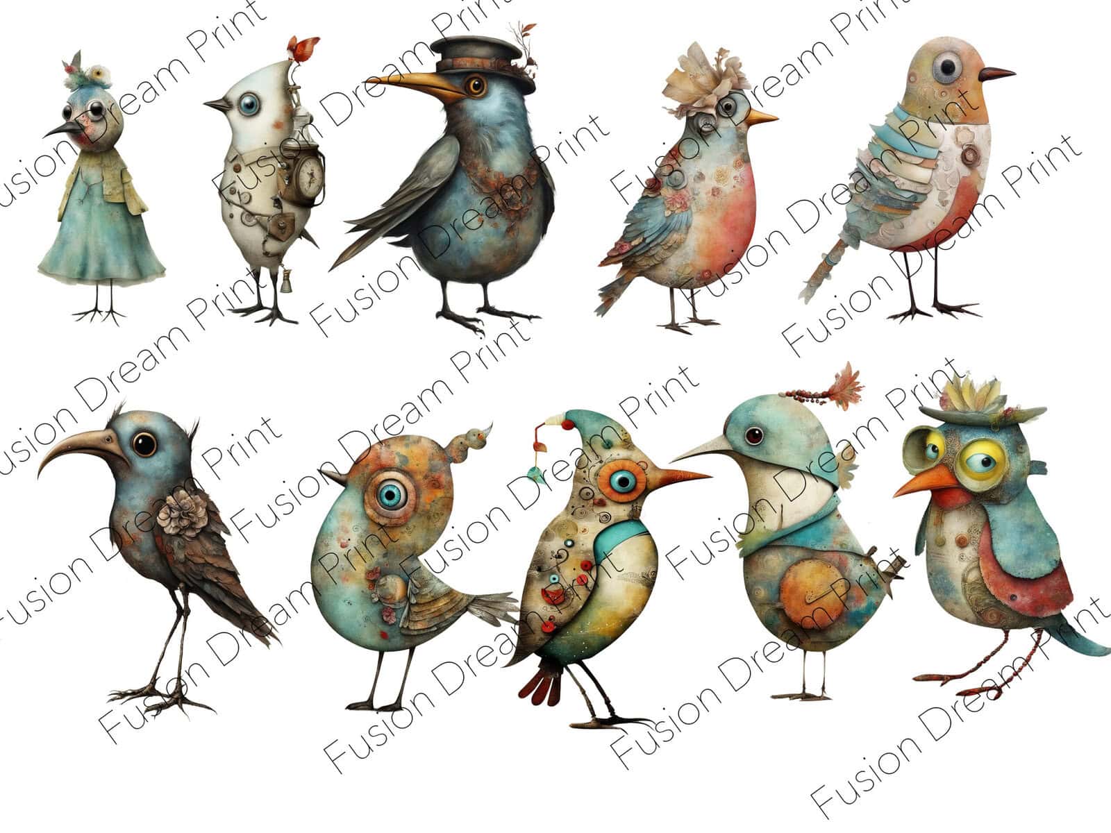 Whimsical Birds Clipart - Image 3