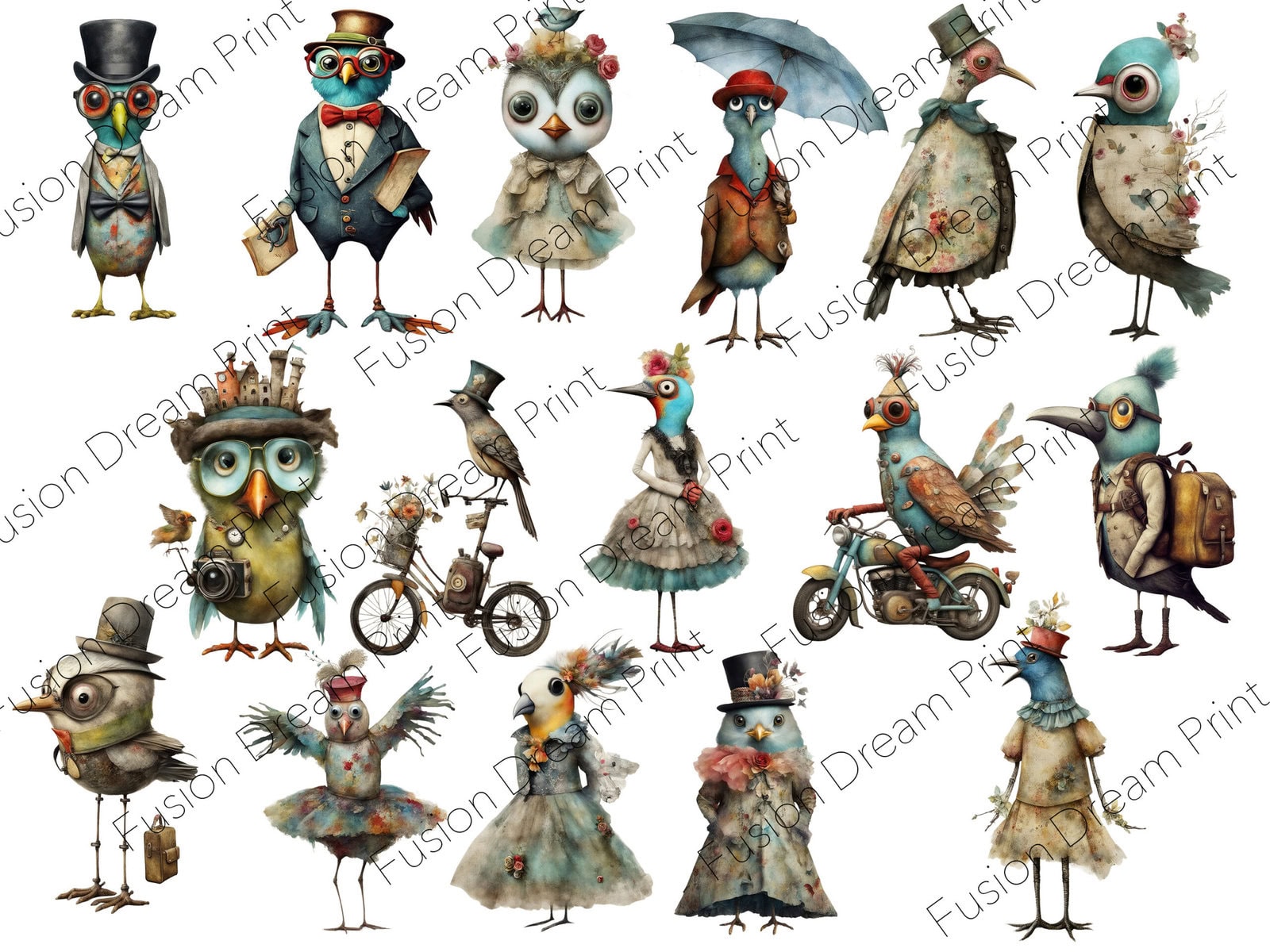 Whimsical Birds Clipart - Image 2