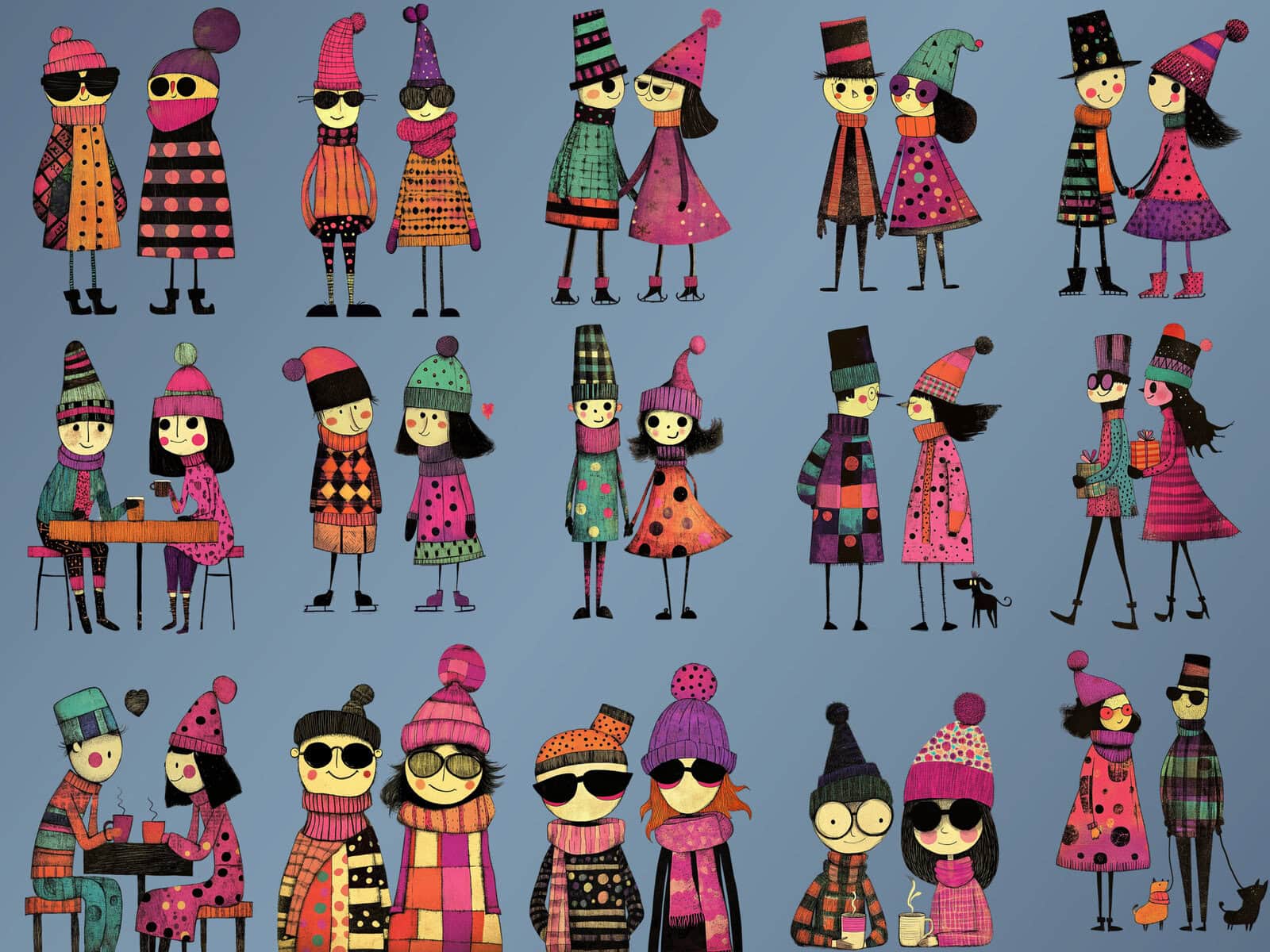 Colorful Winter Characters Clipart & Backgrounds - Image 2