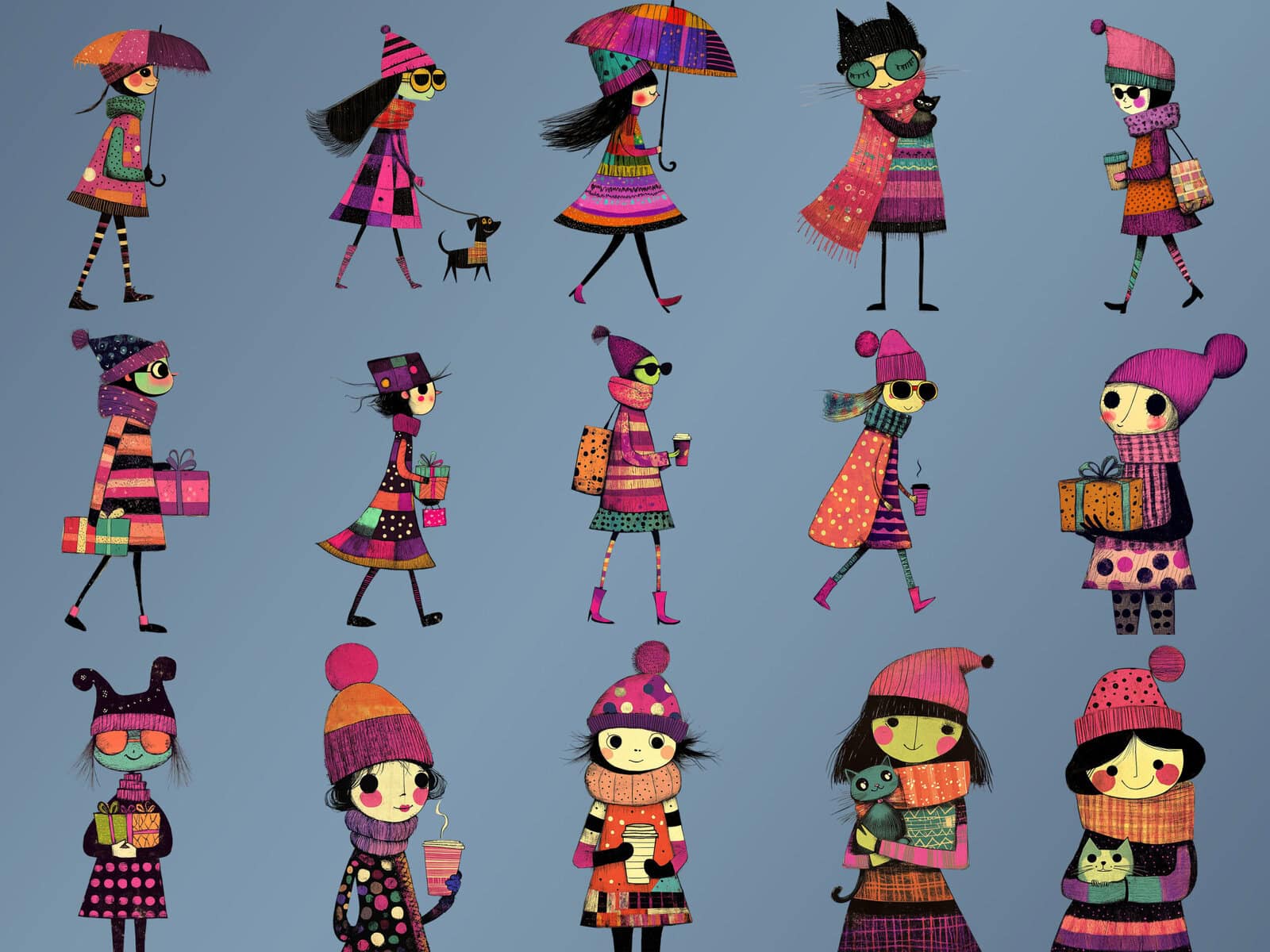 Colorful Winter Characters Clipart & Backgrounds - Image 4