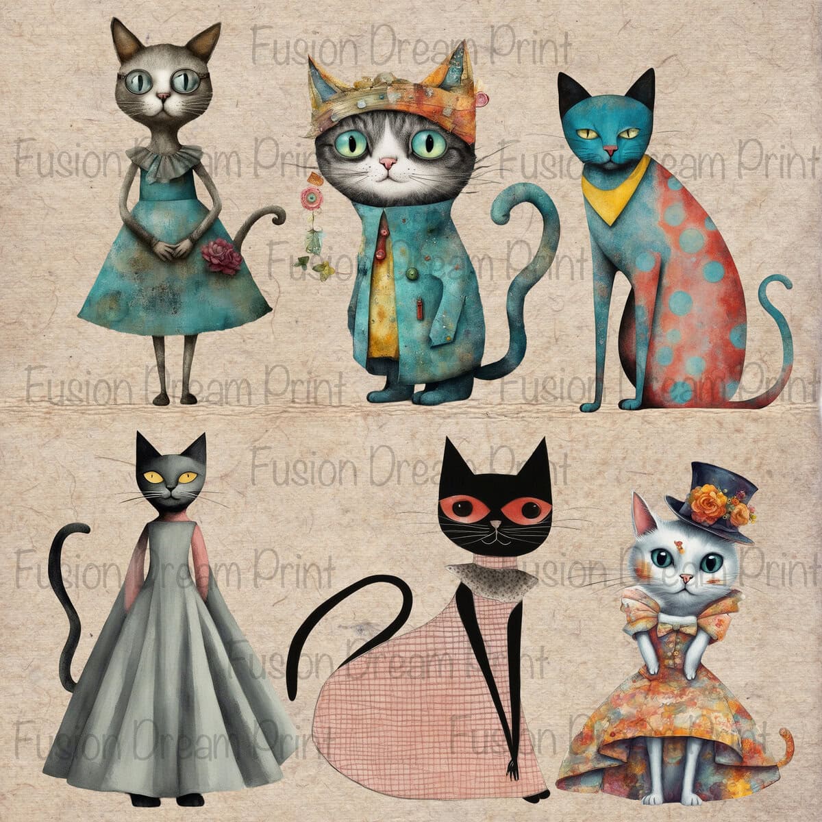 Whimsical Cats Clipart - Image 5