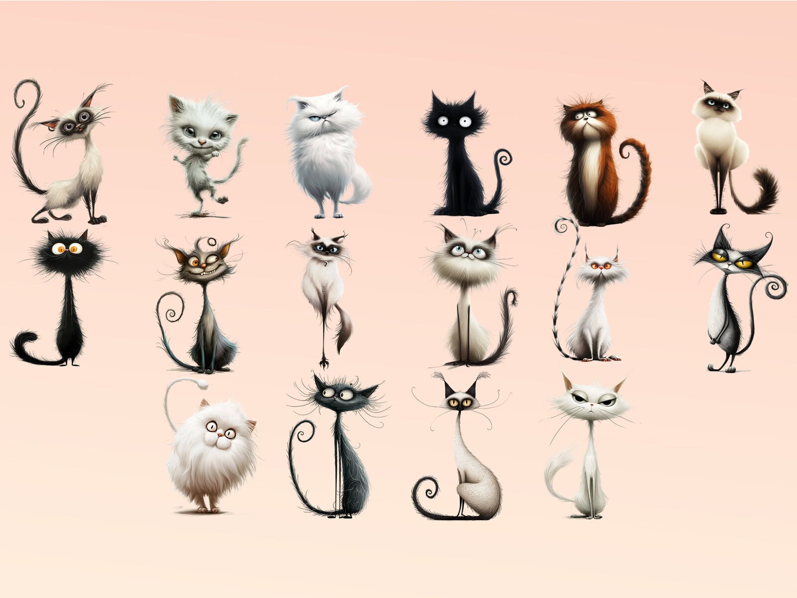 Quirky Whimsy Cats Clipart & Backgrounds - Image 3