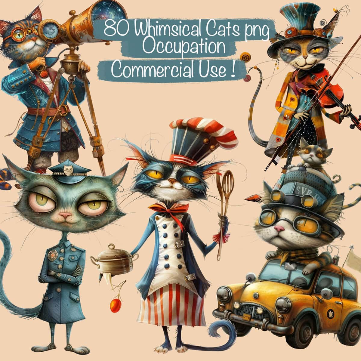 Whimsy Cats Occupation Clipart