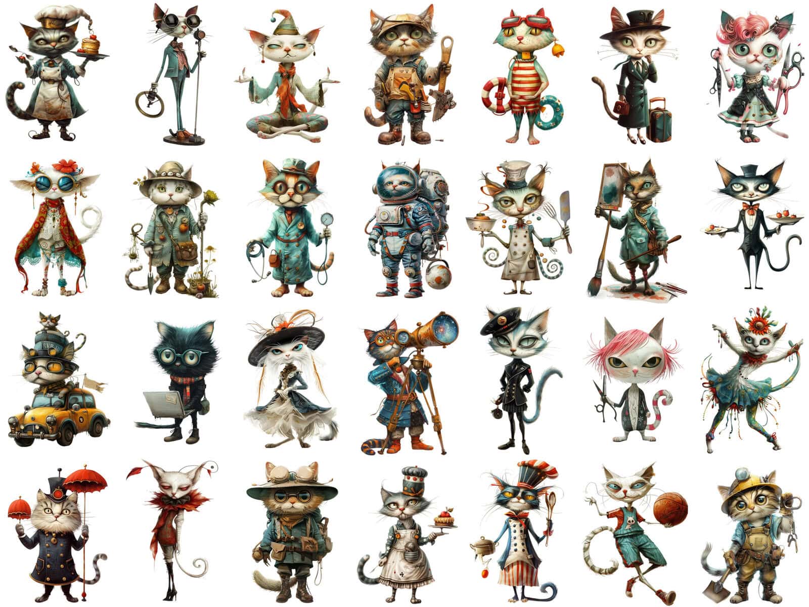 Whimsy Cats Occupation Clipart - Image 3