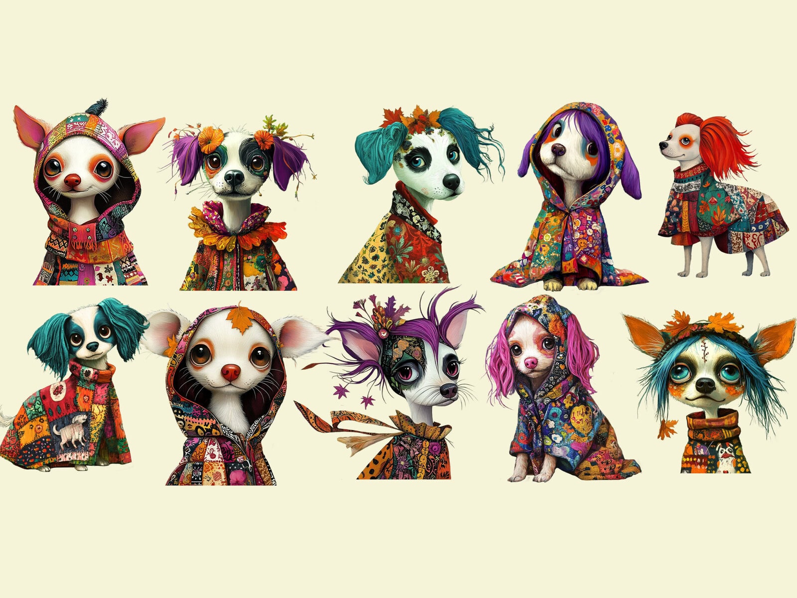 Whimsical Autumn Dogs Clipart & Backgrounds - Image 4