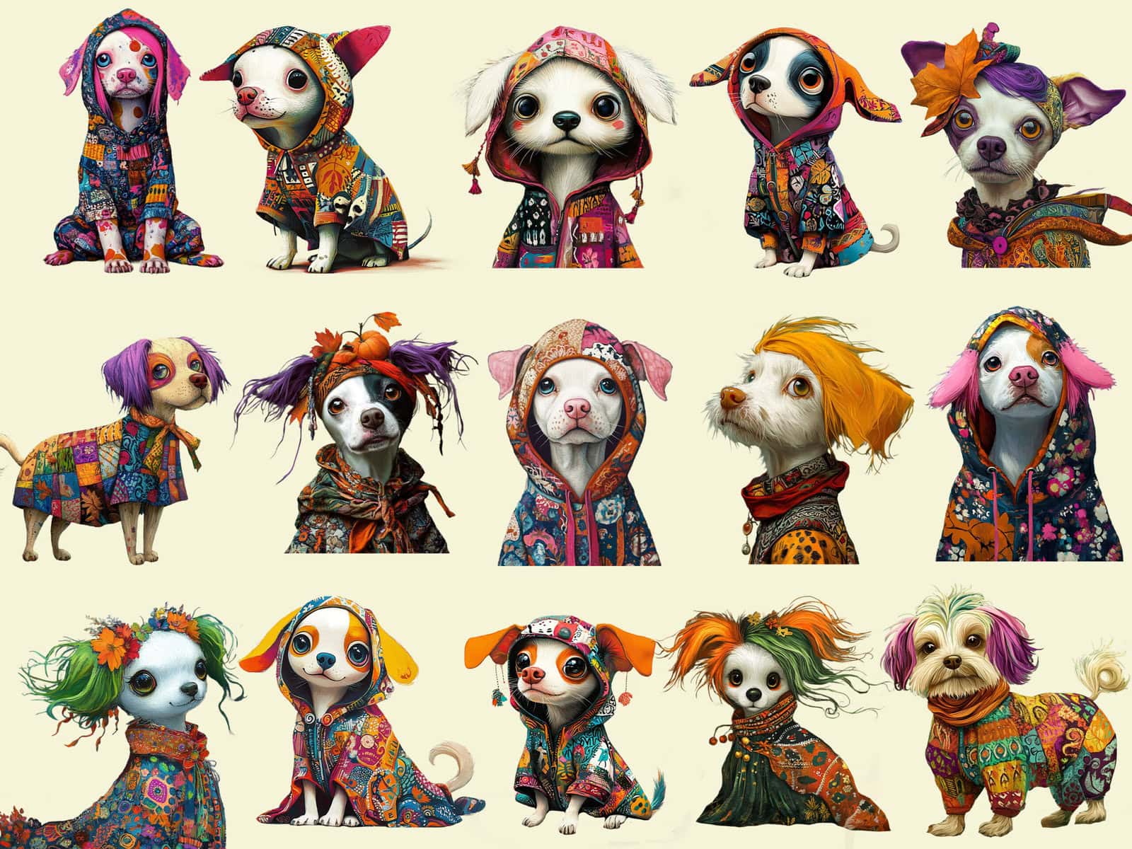 Whimsical Autumn Dogs Clipart & Backgrounds - Image 2