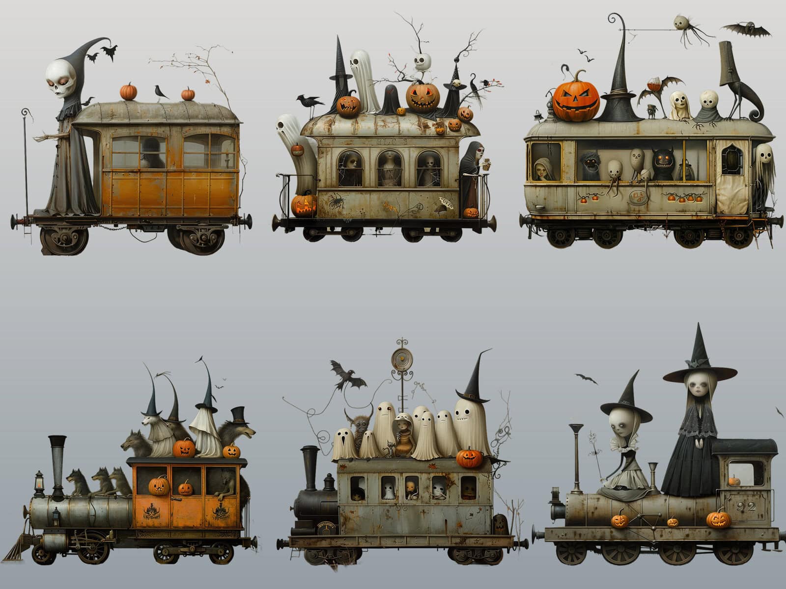Whimsical Halloween Trains Clipart - Image 4