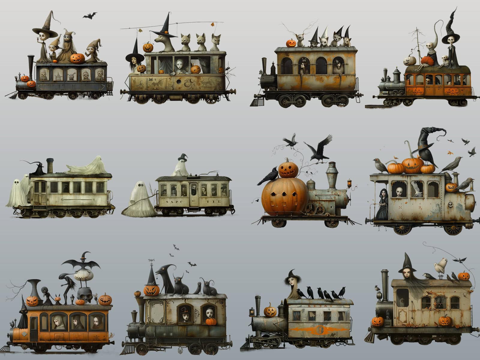 Whimsical Halloween Trains Clipart - Image 2