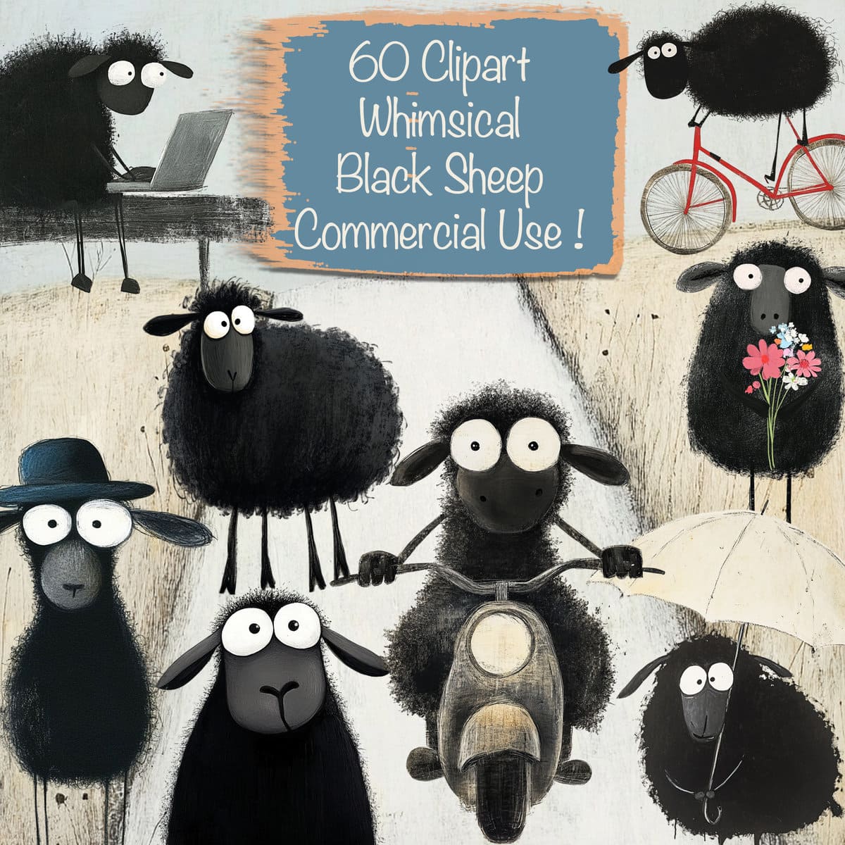 Whimsical Black Sheep Clipart & Backgrounds