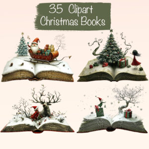 Whimsical Christmas Themed Books Clipart