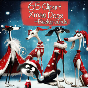Whimsical Quirky Christmas Dogs Clipart & Backgrounds