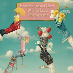 Whimsical Summer Woman Hands With Cocktail Clipart & Backgrounds