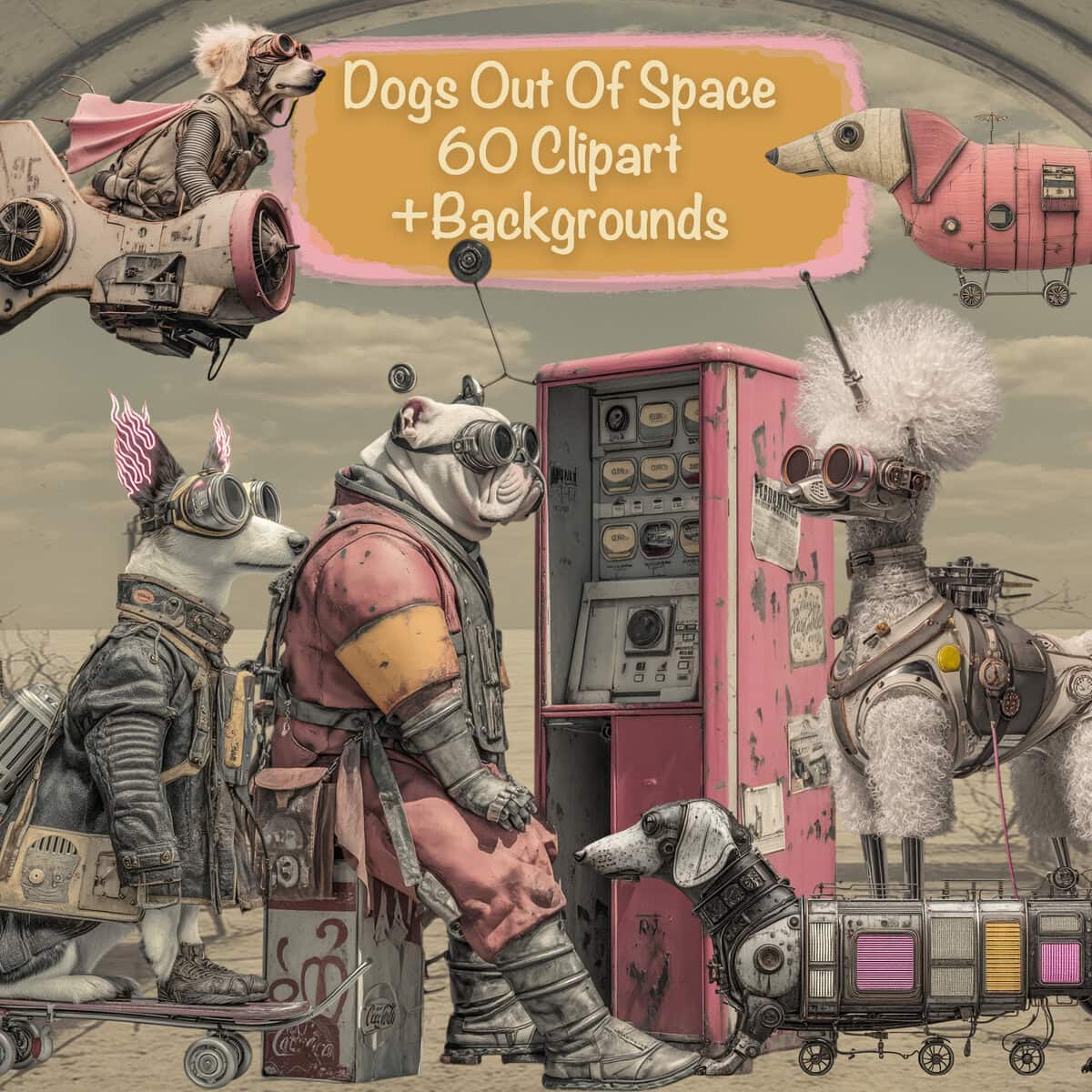 Whimsical Out of This World Dogs Clipart & Backgrounds