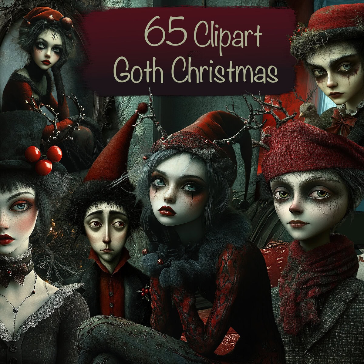 Goth Christmas Characters Clipart & Backgrounds