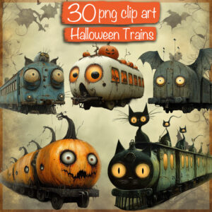 Whimsy Halloween Trains Clipart