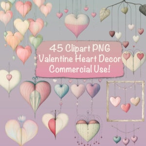 Whimsical Valentine Hearts Decor Elements Clipart