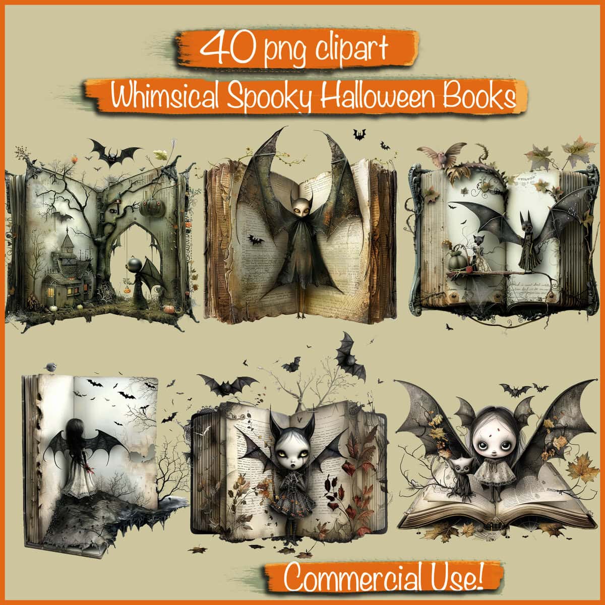 Whimsical Spooky Halloween Books Clipart