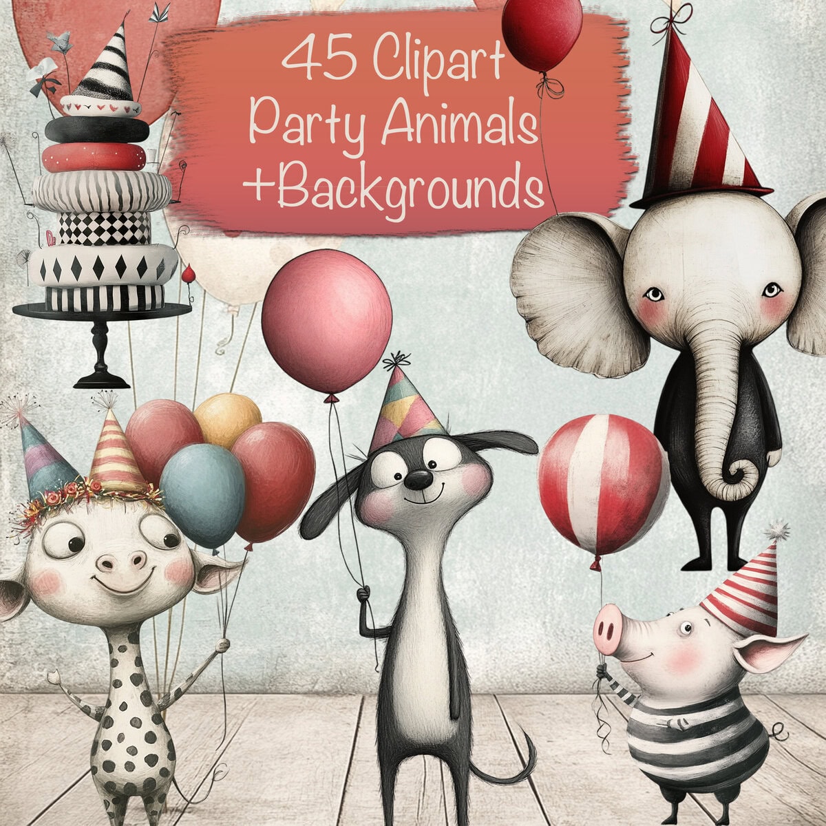 Cute Party Animals Clipart & Backgrounds
