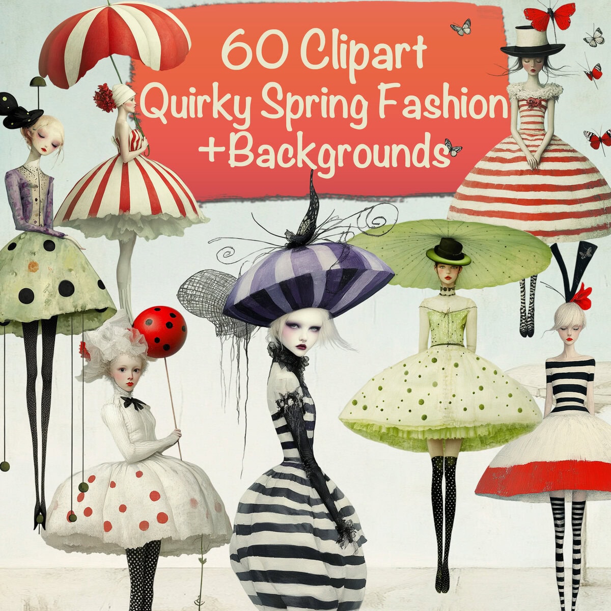 Peculiar Spring Fashion Woman Clipart & Backgrounds