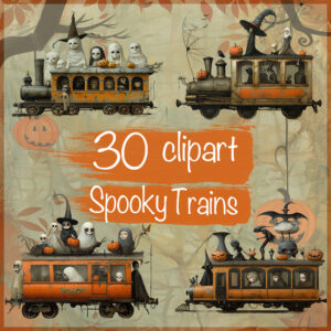 Whimsical Halloween Trains Clipart