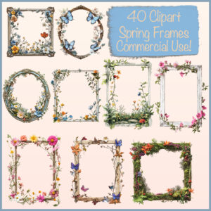 Whimsical Floral Spring Frames Clipart