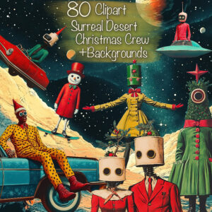 Surreal Christmas Desert Characters Clipart & Backgrounds