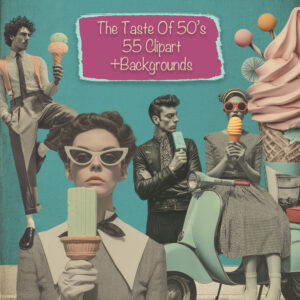 Vintage 50s Portraits With Ice Cream Clipart & Backgrounds
